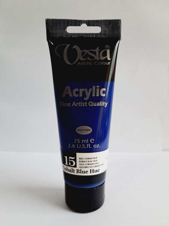 رنگ اکریلیک وستا مدل cobalt blue hue۱۵ حجم ۷۵میلی لیتر