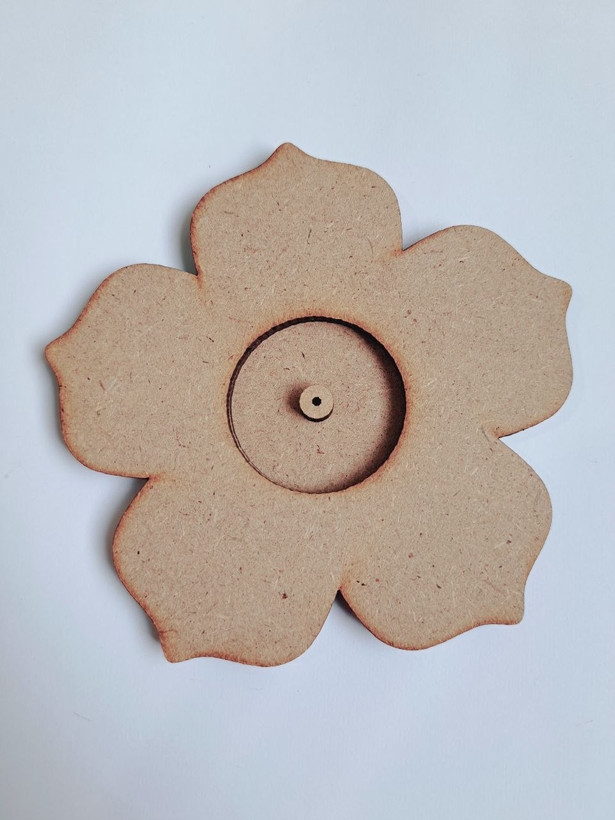 جاعودی چوبی خام گل پنج پر ۱۲ سانت(بیس چوبی)