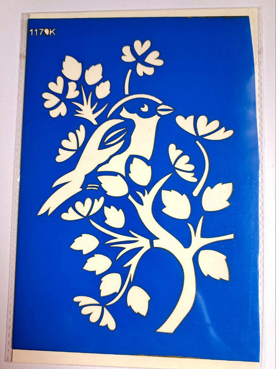 شابلون استنسیل هنری شاخه درخت و پرنده کد 1179سایز 20*14 (شابلون نقاشی دکوراتیو)
