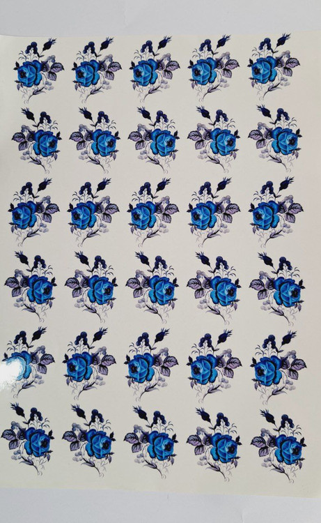 ترانسفر قلم آبی طرح گل مخملی(ترانسفر سرد)