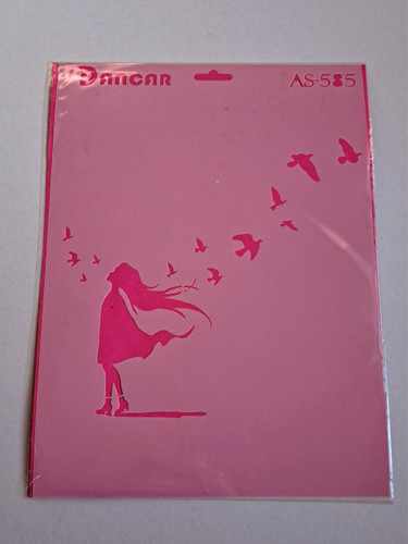 شابلون استنسیل هنری شوق پرواز(دختر و پرنده) کد 585 سایز 26 در 36 (شابلون نقاشی,شابلون طراحی)