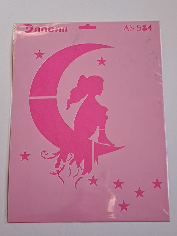 شابلون استنسیل هنری ماه خاتون (ماه،دختر،ستاره) کد 584 سایز 26 در 36 (شابلون نقاشی,شابلون طراحی)