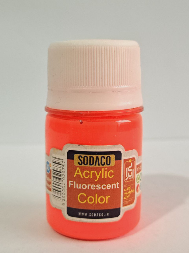 رنگ اکریلیک فلورسنت قرمز سوداکو 30میلی لیتر SODACO بلک لایت شب نما