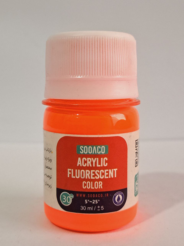 رنگ اکریلیک فلورسنت نارنجی سوداکو 30میلی لیتر SODACO بلک لایت شب نما