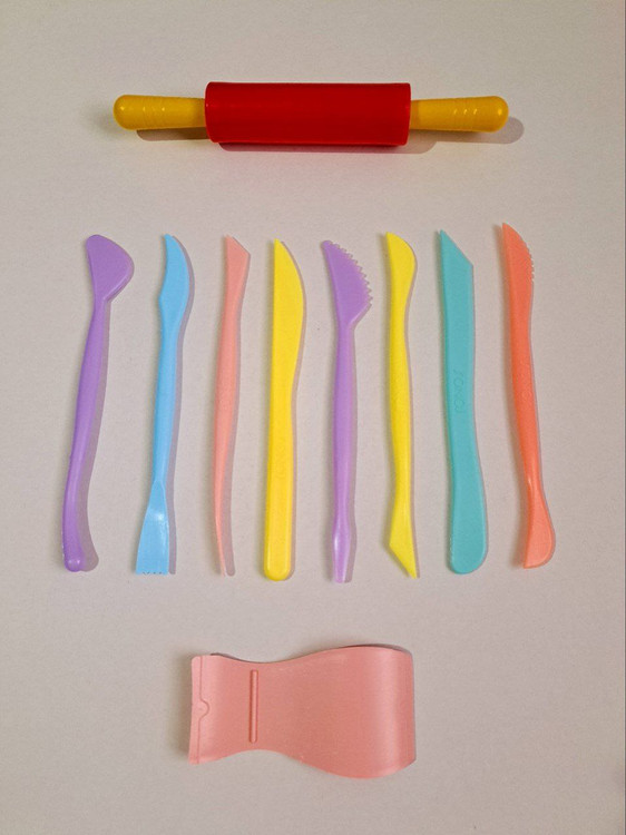 ابزار وردنه دار پلاستیکی 10عددی خمیر و سفالگری